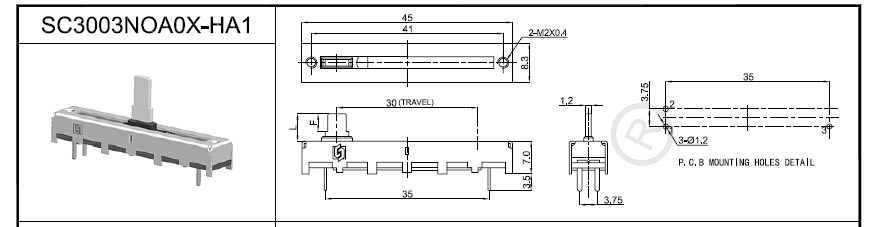 30MM單聯(lián)直滑式電位器尺寸圖